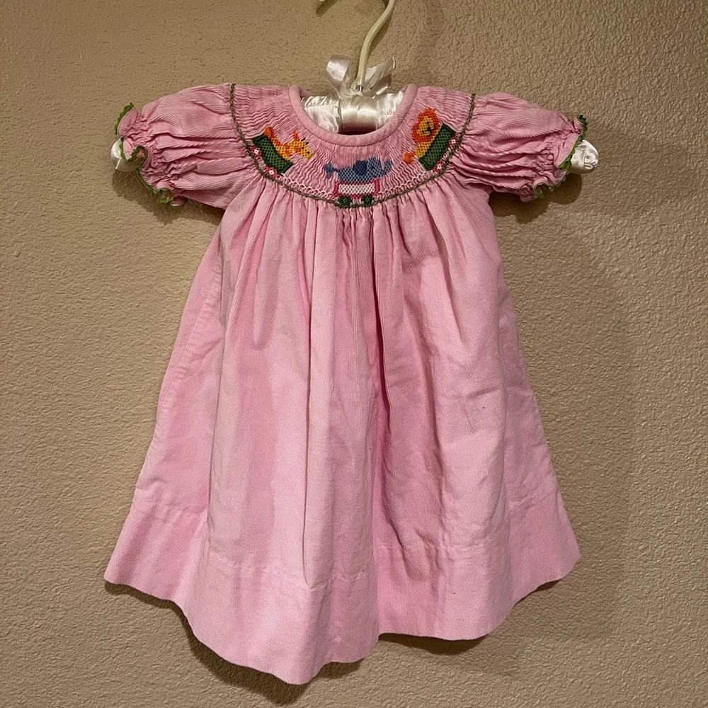 Anavini Girls Pink Corduroy Bishop Dress | Animal Train